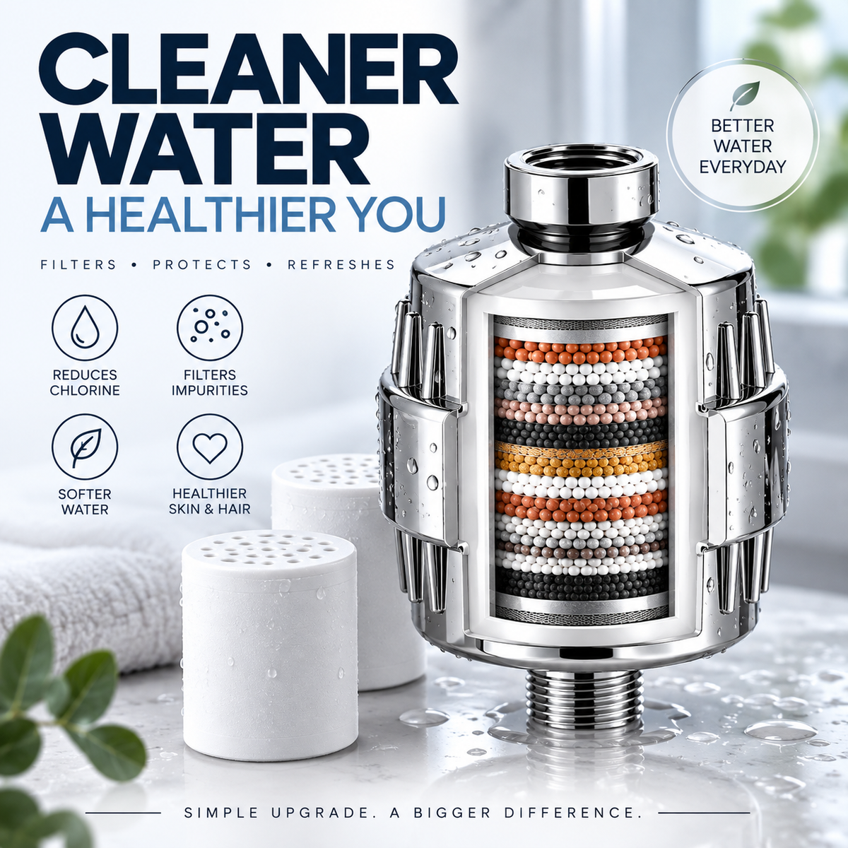 Shower Filter for Hard Water & Chlorine + 2 FREE Cartridges